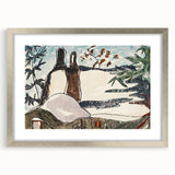 Abstract Snowy Landscape Wall Art - Modern Winter Rooftop Decor