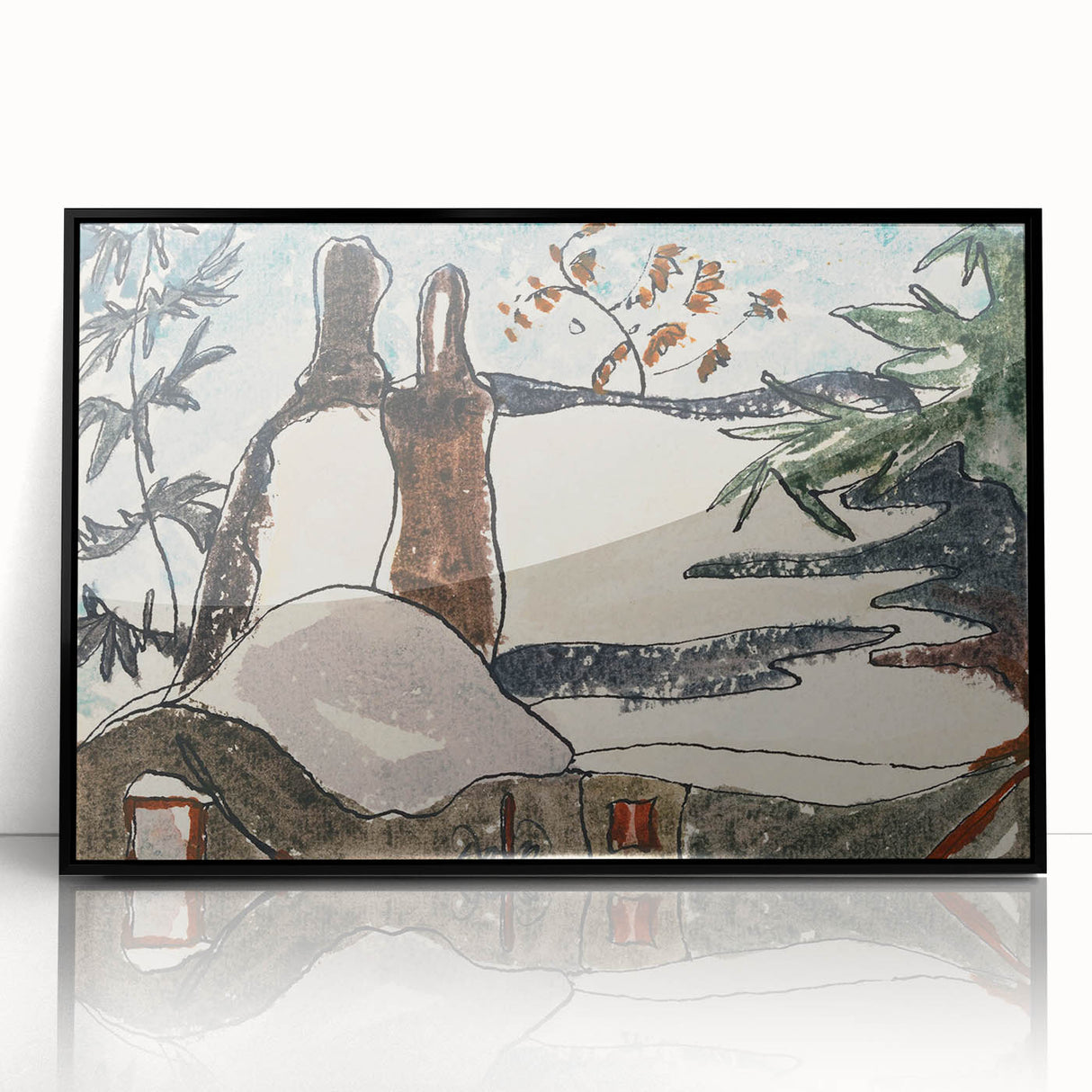 Abstract Snowy Landscape Wall Art - Modern Winter Rooftop Decor
