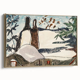 Abstract Snowy Landscape Wall Art - Modern Winter Rooftop Decor