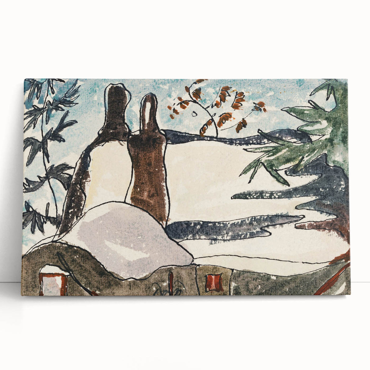 Abstract Snowy Landscape Wall Art - Modern Winter Rooftop Decor