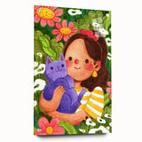 Girl & Cat in Garden Girls Room Wall Art – Kids Room Art Print