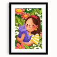 Girl & Cat in Garden Girls Room Wall Art – Kids Room Art Print