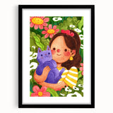 Girl & Cat in Garden Girls Room Wall Art – Kids Room Art Print