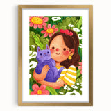 Girl & Cat in Garden Girls Room Wall Art – Kids Room Art Print