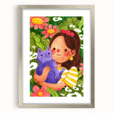 Girl & Cat in Garden Girls Room Wall Art – Kids Room Art Print