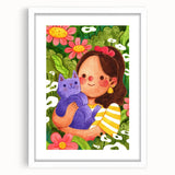 Girl & Cat in Garden Girls Room Wall Art – Kids Room Art Print