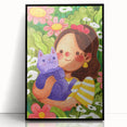 Girl & Cat in Garden Girls Room Wall Art – Kids Room Art Print