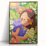 Girl & Cat in Garden Girls Room Wall Art – Kids Room Art Print
