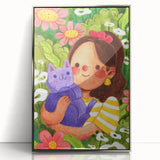 Girl & Cat in Garden Girls Room Wall Art – Kids Room Art Print