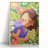 Girl & Cat in Garden Girls Room Wall Art – Kids Room Art Print