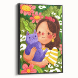 Girl & Cat in Garden Girls Room Wall Art – Kids Room Art Print