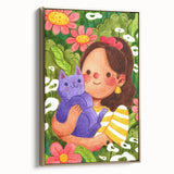 Girl & Cat in Garden Girls Room Wall Art – Kids Room Art Print