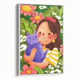 Girl & Cat in Garden Girls Room Wall Art – Kids Room Art Print