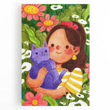 Girl & Cat in Garden Girls Room Wall Art – Kids Room Art Print