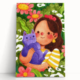 Girl & Cat in Garden Girls Room Wall Art – Kids Room Art Print
