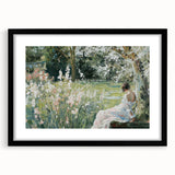 Abstract figurative artwork in a sleek black frame with a white mat, showcasing modern design and elegance, perfect for contemporary home decor.