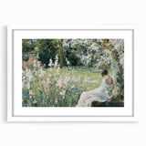 Abstract figurative artwork framed in a white mat, showcasing vibrant colors and dynamic shapes. Ideal for modern home decor, adding artistic flair to any space.