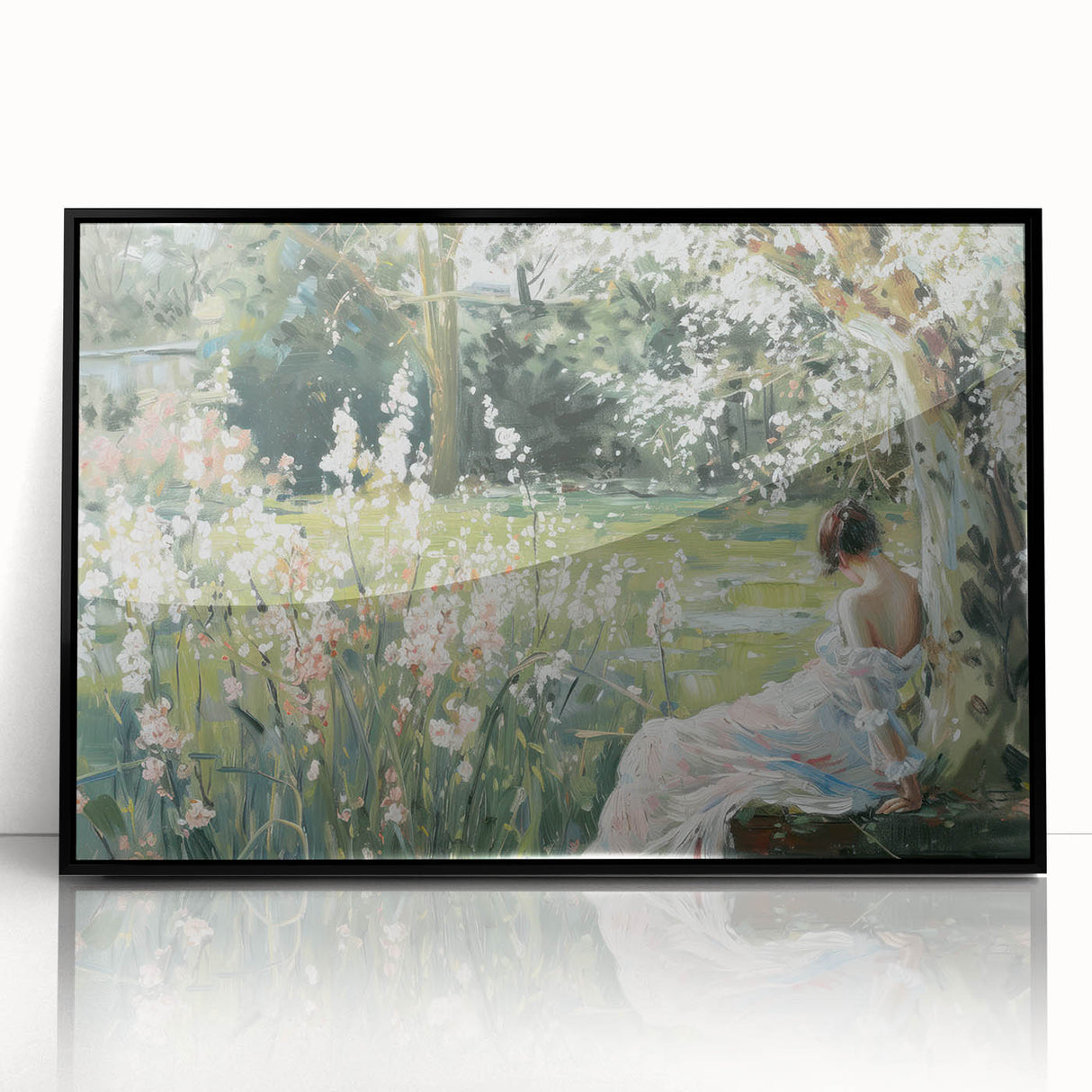 Framed acrylic artwork showcasing an abstract figurative design with black accents, perfect for modern home decor. Ideal for adding sophistication to any room.