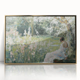 Framed abstract figurative artwork in gold acrylic, showcasing a modern design with fluid shapes and vibrant hues, perfect for contemporary decor.