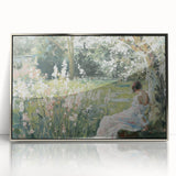 Framed abstract figurative art piece with silver accents, showcasing dynamic shapes and colors, perfect for modern home decor or art enthusiasts.