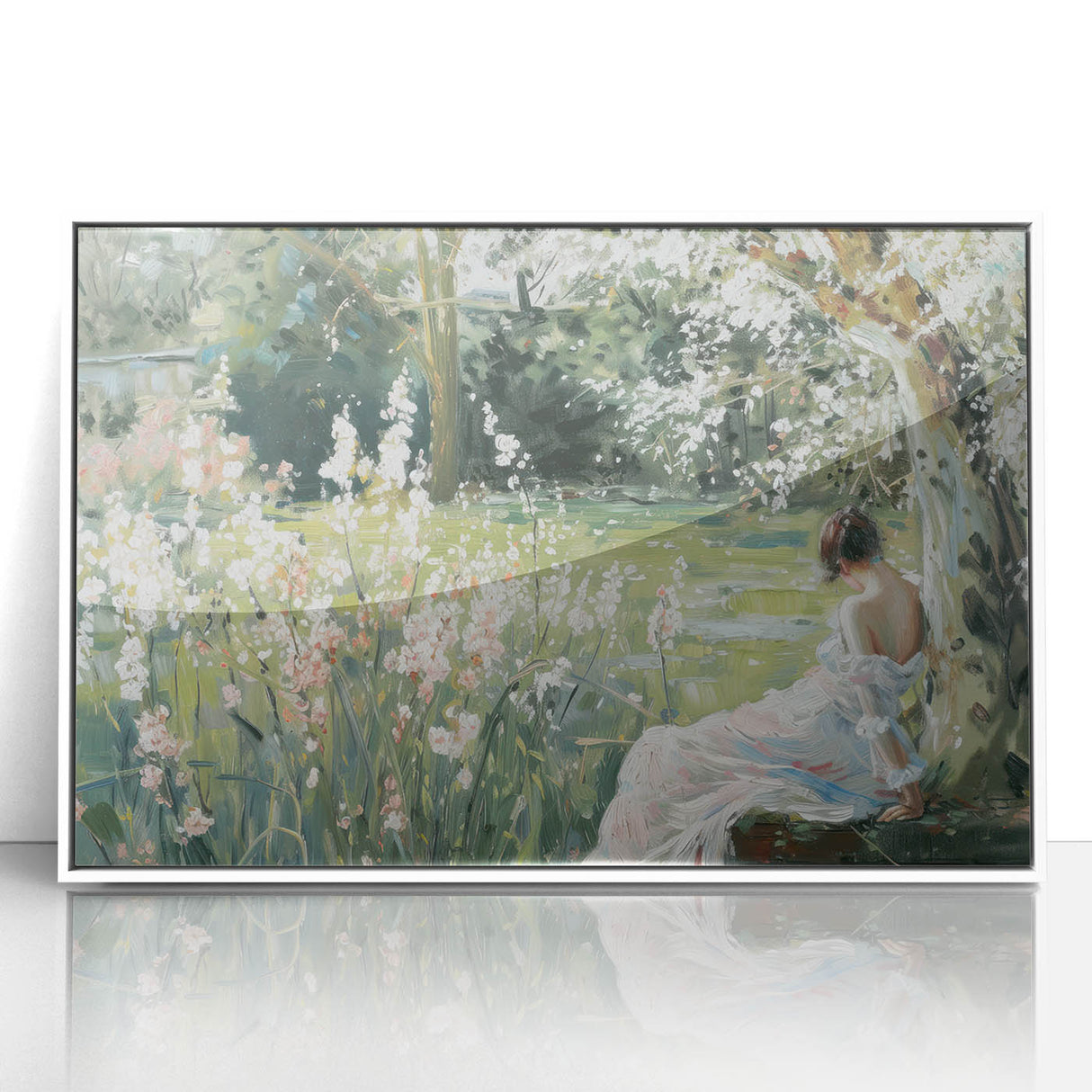 Abstract figurative framed acrylic artwork featuring dynamic shapes in vibrant colors, set against a sleek white background, perfect for modern home decor.