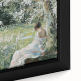 Close-up of a vibrant abstract figurative framed canvas art piece showcasing bold colors and dynamic shapes, perfect for modern home decor or artistic displays.