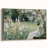 Framed abstract figurative canvas art with gold accents, showcasing a modern design. Side view highlights its elegant frame, ideal for contemporary decor.