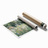 Abstract figurative art print showcasing vibrant colors and dynamic shapes, rolled for easy transport and featuring a textured surface, ideal for modern decor.