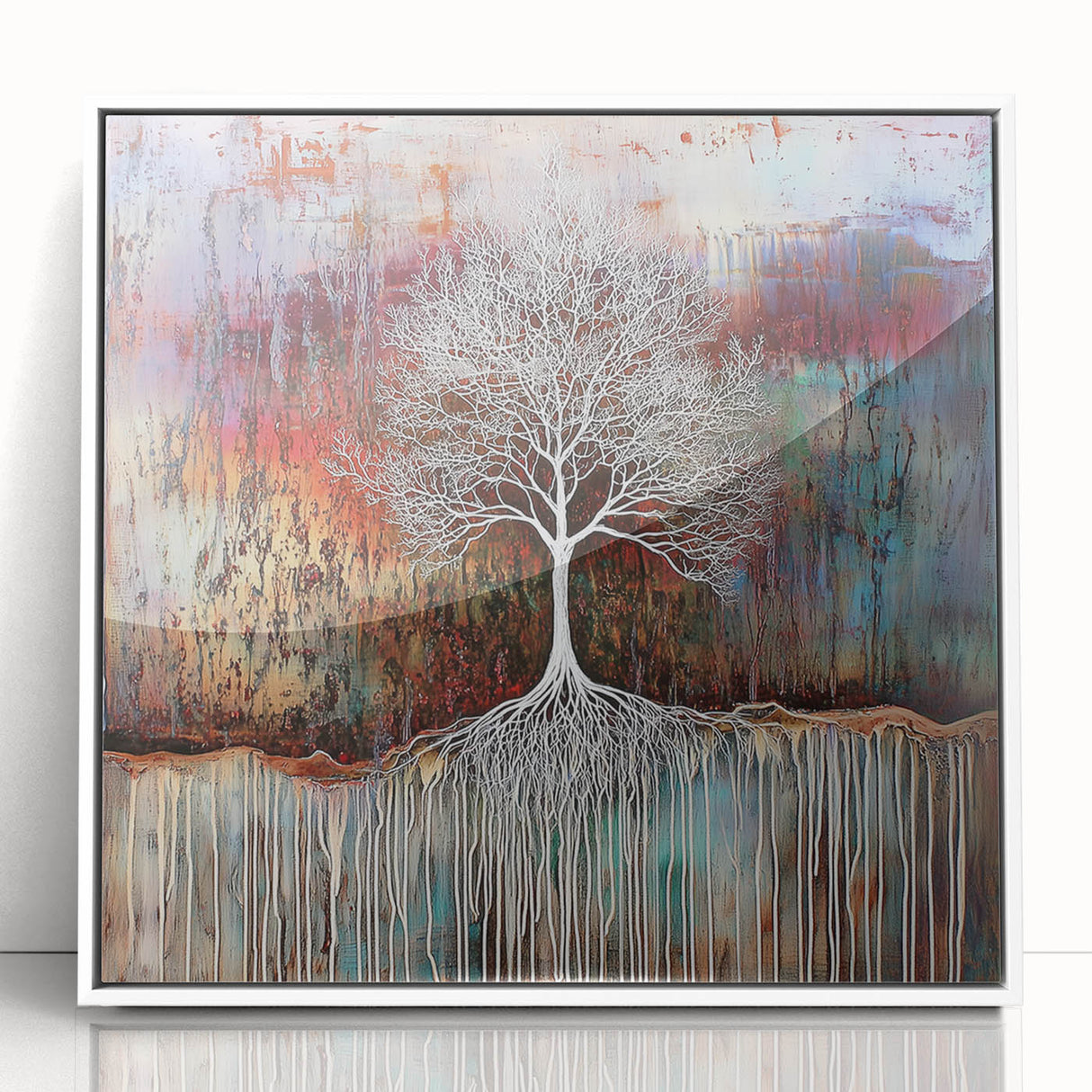 Framed acrylic artwork showcasing vibrant abstract florals in various colors, set against a white background, perfect for modern home decor.