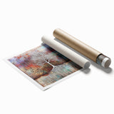 Abstract floral design rolled canvas print showcasing vibrant colors and intricate patterns, elegantly packaged in a protective cardboard tube for art enthusiasts and decorators. Perfect for enhancing home or office decor with a touch of modern elegance.
