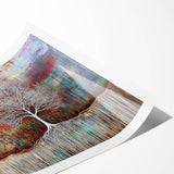 Abstract floral rolled print showcasing vibrant colors and intricate designs, elegantly packaged in a durable cardboard tube, perfect for home decor accents.