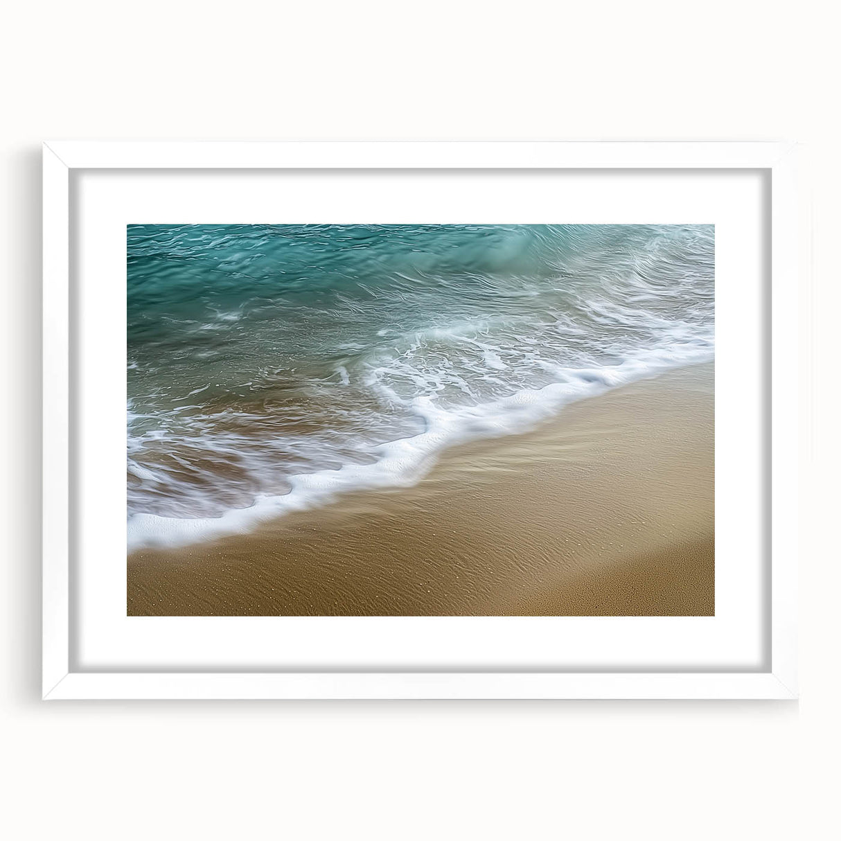 Abstract landscape artwork framed in a white mat, showcasing vibrant colors and dynamic shapes, ideal for modern home decor and artistic interiors.