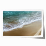 Abstract landscape rolled print showcasing vibrant hues of blue, green, and orange, depicting a serene natural scene. Perfect for modern home decor or art enthusiasts.