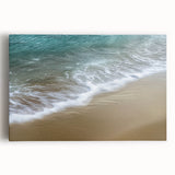 Abstract landscape stretched canvas artwork showcasing vibrant blues and earthy tones, designed to enhance modern home decor with a serene nature-inspired theme.