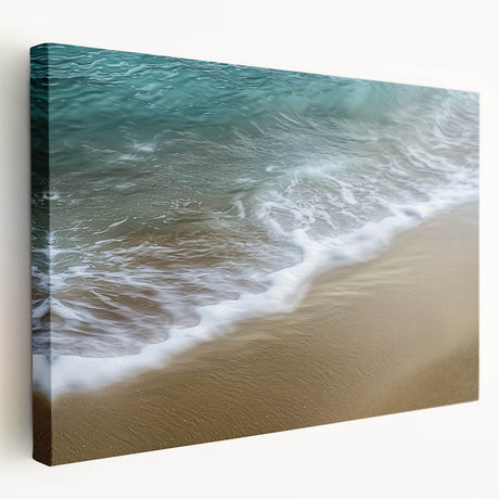 Abstract landscape canvas artwork showcasing vibrant hues of blue, green, and gold, elegantly stretched for display, perfect for modern home decor.