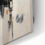 Close-up view of abstract minimalist wall art featuring vibrant colors and geometric shapes, printed on acrylic glass, ideal for modern decor.