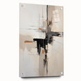 Abstract minimalist wall art displayed in a side view, showcasing vibrant colors and sleek acrylic glass finish, elegantly pinned to a wall for an artistic touch.
