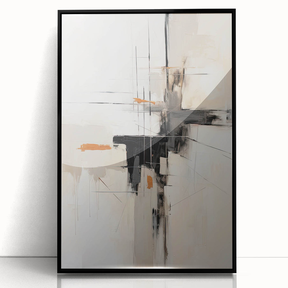 Framed abstract minimalist wall art in black acrylic, showcasing a sleek design that enhances modern decor, perfect for stylish home or office settings.