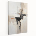 Abstract minimalist wall art canvas with a textured surface, featuring soft pastel colors and geometric shapes, ideal for modern home decor, displayed in a side view.