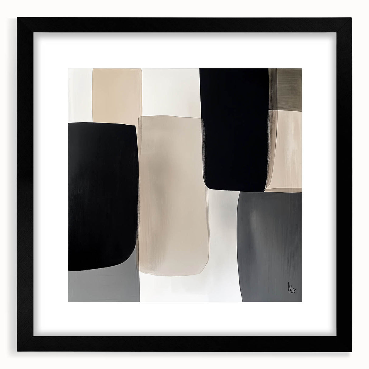 Minimalist Abstract Wall Art – Black, Beige & Gray Modern Canvas