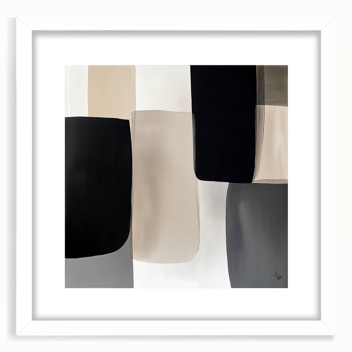 Minimalist Abstract Wall Art – Black, Beige & Gray Modern Canvas