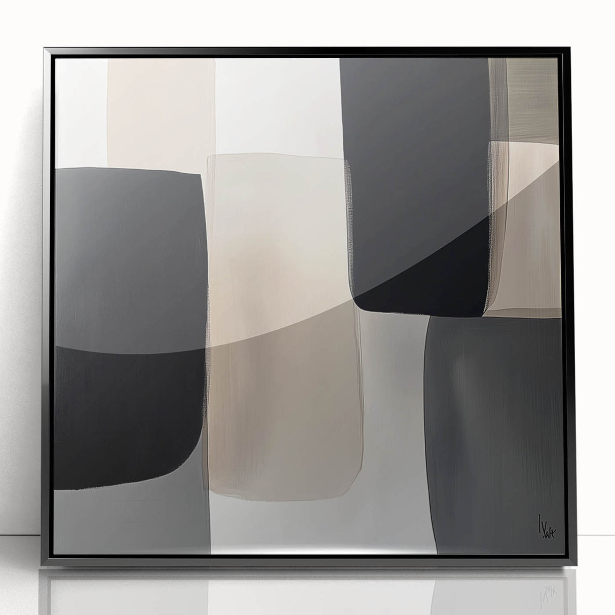 Minimalist Abstract Wall Art – Black, Beige & Gray Modern Canvas