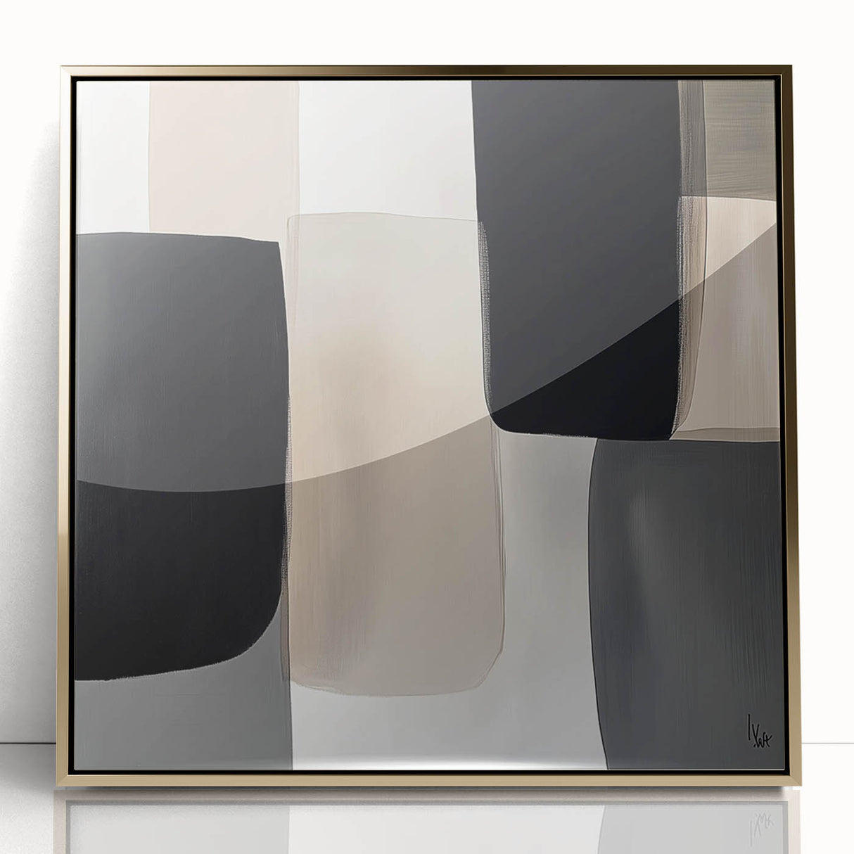 Minimalist Abstract Wall Art – Black, Beige & Gray Modern Canvas
