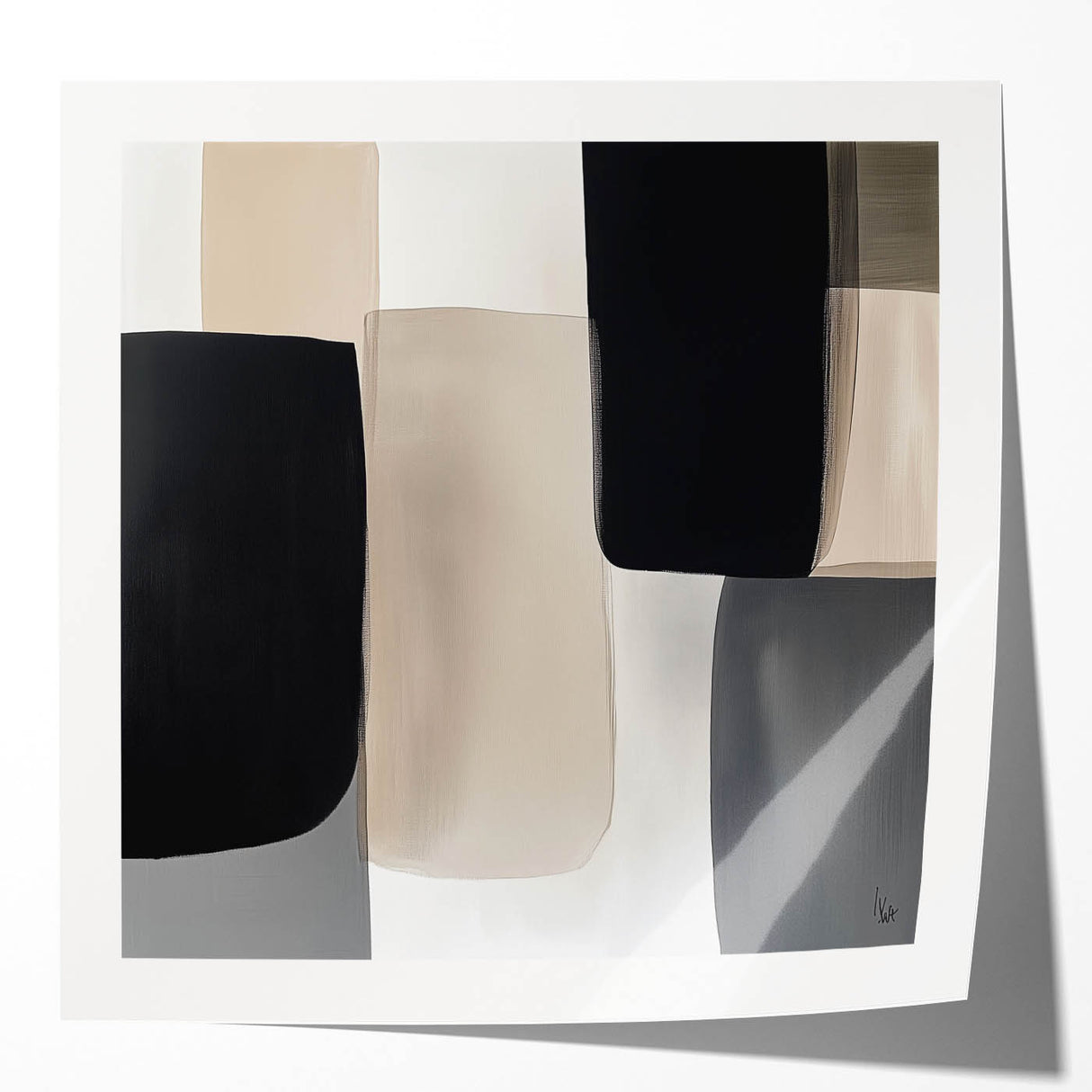 Minimalist Abstract Wall Art – Black, Beige & Gray Modern Canvas