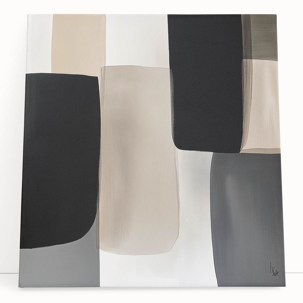Minimalist Abstract Wall Art – Black, Beige & Gray Modern Canvas