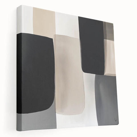 Minimalist Abstract Wall Art – Black, Beige & Gray Modern Canvas