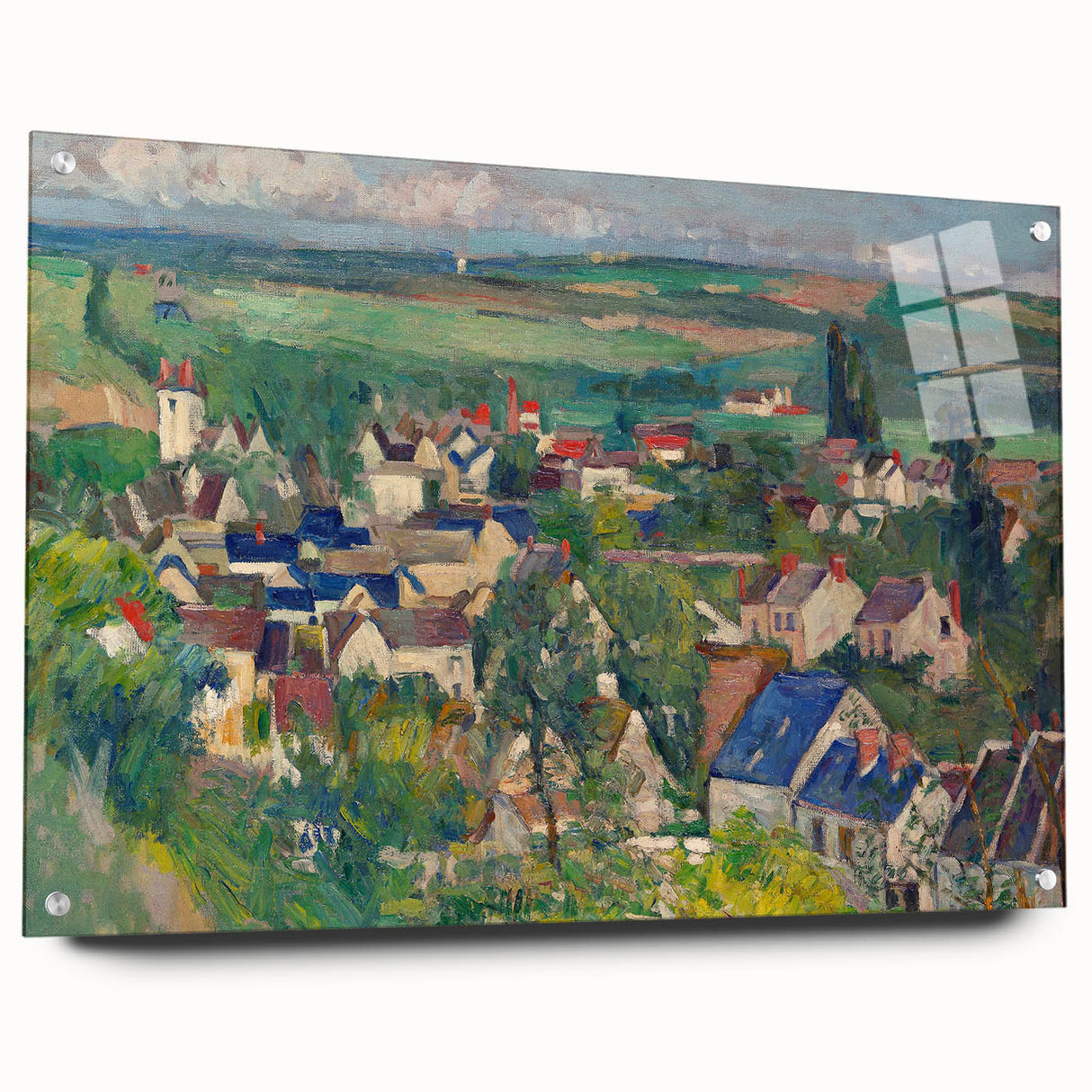 Panoramic Village Landscape Wall Art - Vibrant Modern Countryside Decor