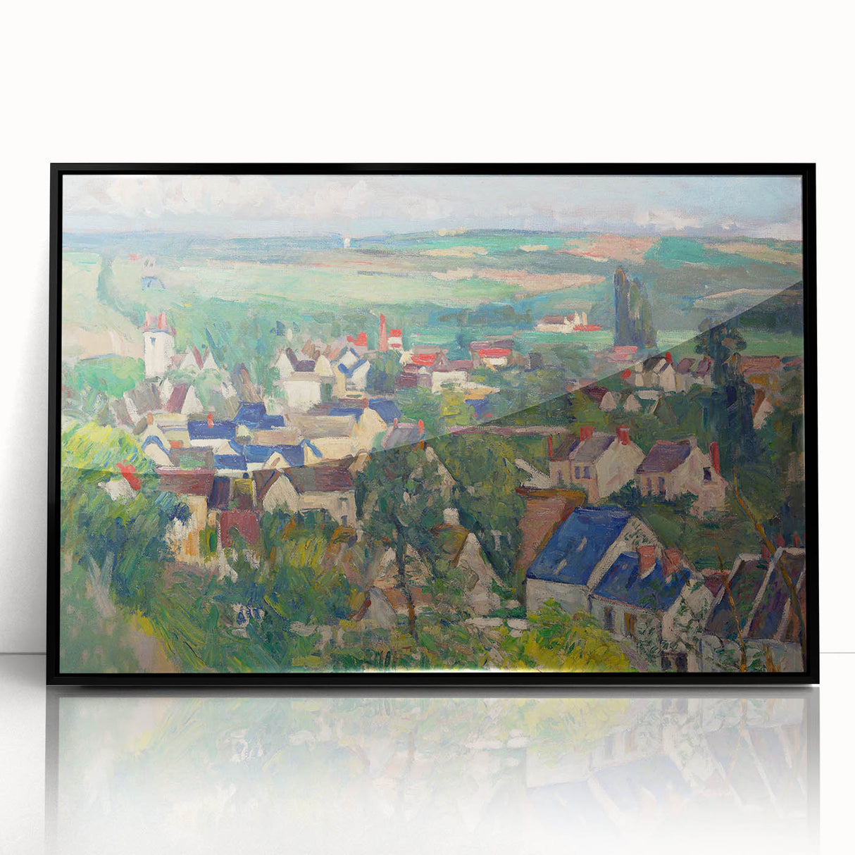 Panoramic Village Landscape Wall Art - Vibrant Modern Countryside Decor