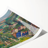 Panoramic Village Landscape Wall Art - Vibrant Modern Countryside Decor
