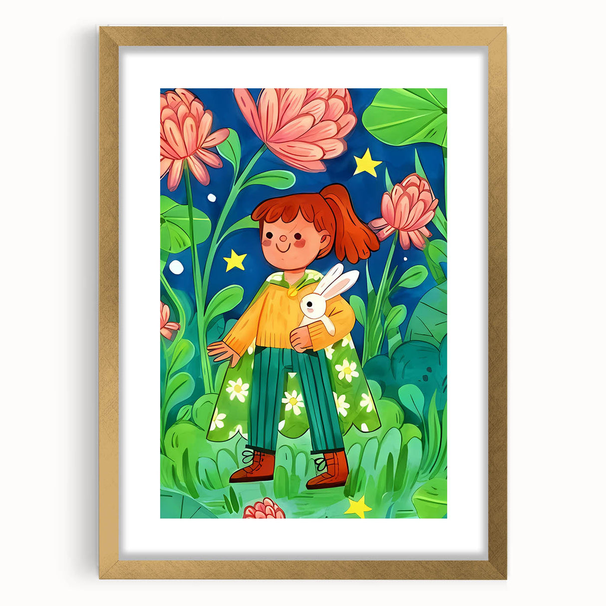 Adventure Girl & Bunny Girls Room Wall Art – Kids Room Art Print